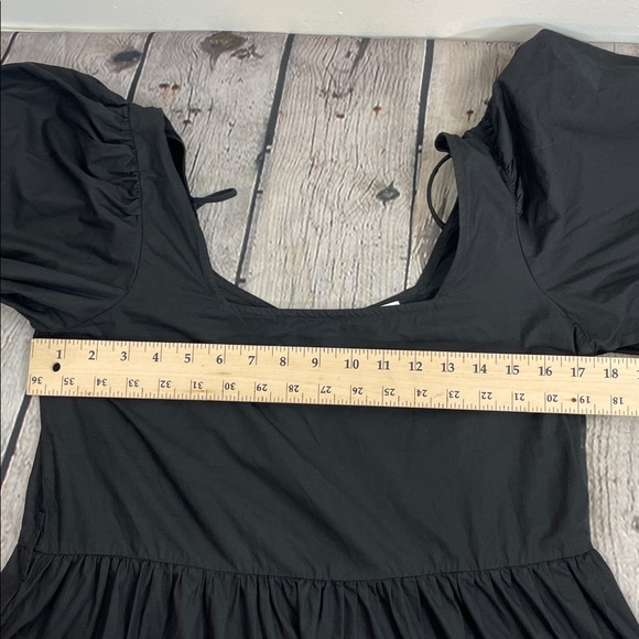 MNG Mango Black Square-Neck Puff Sleeve Mini Dress with White Floral Embroidery - Picture 11 of 16